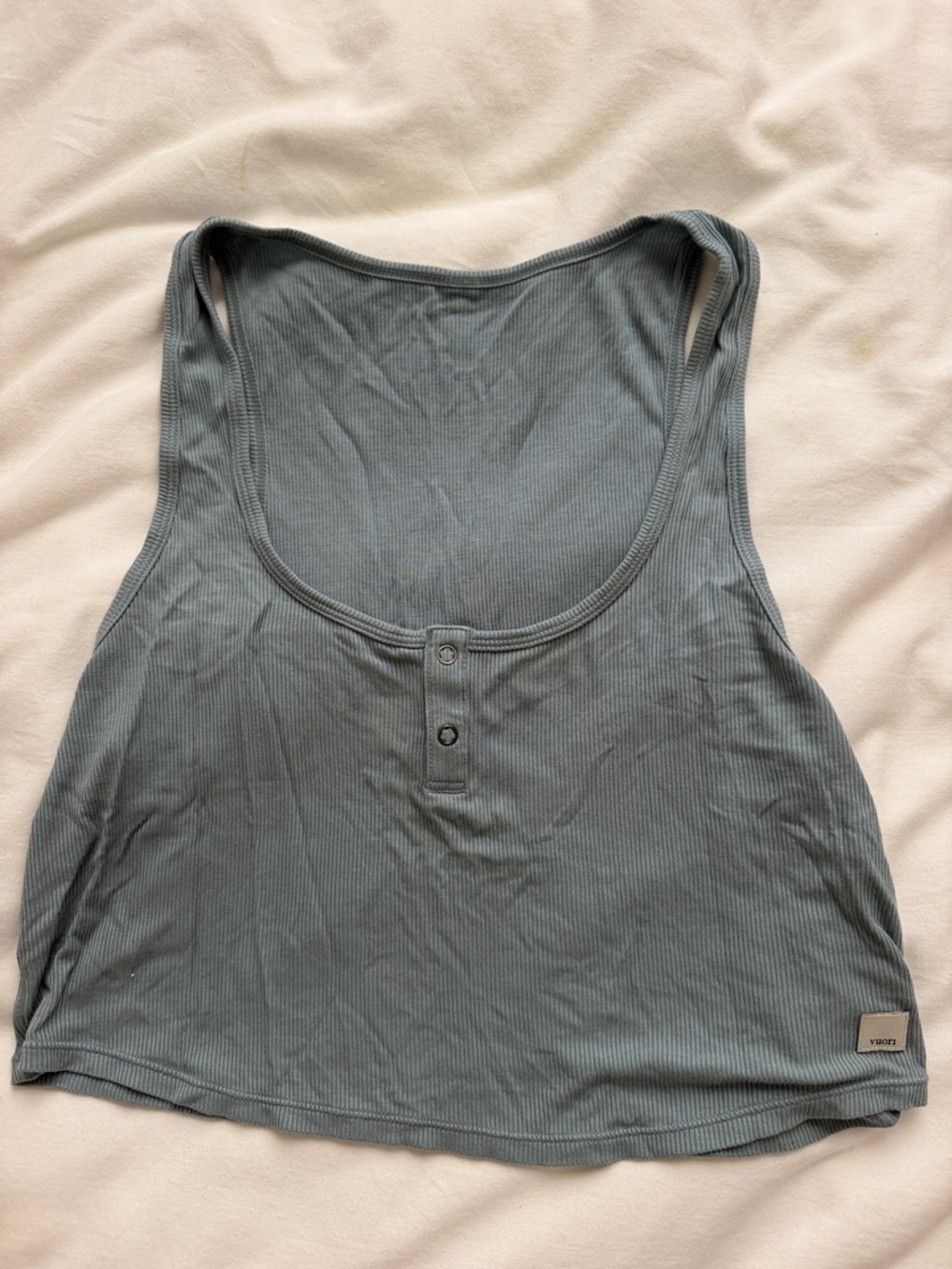 Vuori Ribbed Henley Tank Top - Slate Blue